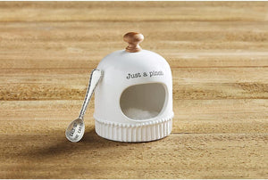 Mud Pie Home JUST A PINCH Circa Collection White Fluted Salt Cellar Spoon Set