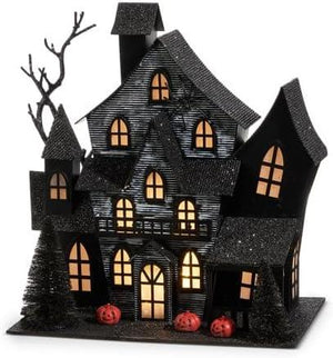 RAZ 12.5" Weathered Black Spooky Halloween Haunted House Figure w/ Timer