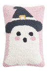 Pink Halloween Ghost Witch Hat Hook Wool Throw Pillow 8" x 12"