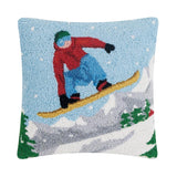 Snowboarder on Mountain Slope Hook Wool Throw Pillow 16" Square