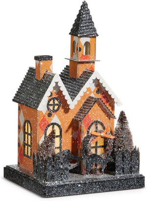 RAZ 9.25" Orange Harlequin Pattern Halloween Party Church House Figure