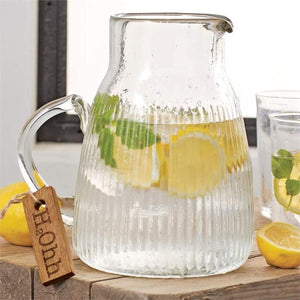 Mud Pie Home H2OHH Clear Ribbed Glass Water Drink Serving Pitcher 62 Oz