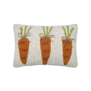 Easter Carrots Hooked Wool Spring Decor Pillow 8" x 12" Size