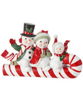 8" Retro Theme Snowman Family Riding on Candy Cane Christmas Figure