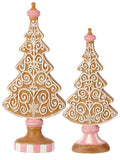 11-13.5" Icing Gingerbread Sweet Pink Christmas Tree Village Figure Set of 2