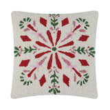 Pink Red Christmas Winter Snowflake Hook Wool Throw Pillow 16" Sq