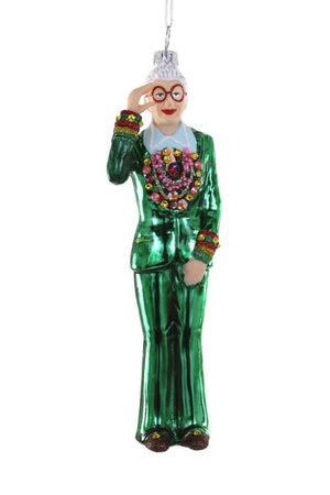 Cody Foster Iris Apfel Fashion Interior Designer Icon Glass Christmas Ornament