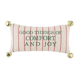 Mud Pie Home TIDING COMFORT & JOY Red Stripe Christmas Pillow w/ Bells