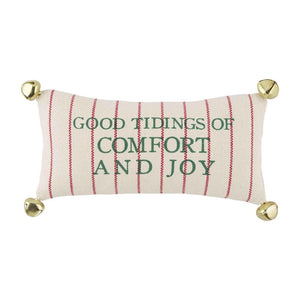 Mud Pie Home TIDING COMFORT & JOY Red Stripe Christmas Pillow w/ Bells