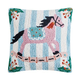 Rocking Horse Toy Blue Stripe Christmas Throw Pillow 16" Sq