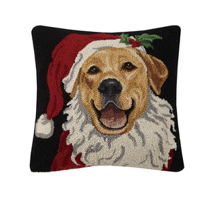 Holiday Golden Retriever Dog in Santa Suit Christmas Hooked Throw Pillow 18" Sq