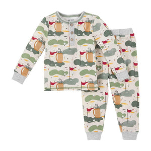 Mud Pie Kids Boys Golf Golfing Greens Print 2 Pc Pajamas PJs Long Sleeve - 3T