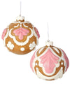 4" Pink Iced Gingerbread Cookie Swirl Icing Christmas Ball Bauble Set of 2