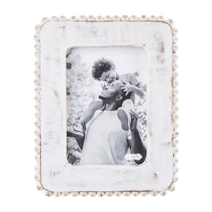 Mud Pie Home 5" x 7" White Washed Wood with Beaded Edge Accents Photo Picture Frame