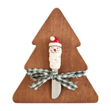 Mud Pie Home Tree Shape Wood Cheese Board Santa Claus Spreader Party Serving Set