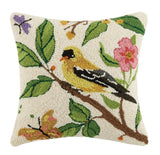 Yellow Goldfinch Tree Spring Summer Wool Hook Decor 16" Sq Pillow