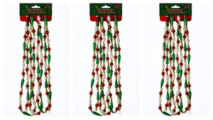 Kurt Adler 9' Green Red and White Bugle Plastic Bead Christmas Garland Set of 3