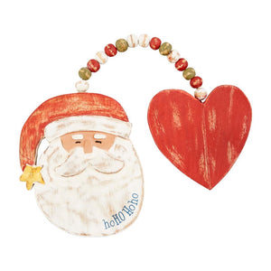 Mud Pie Home Wood Santa and Heart Beaded Double Hanging Christmas Ornament