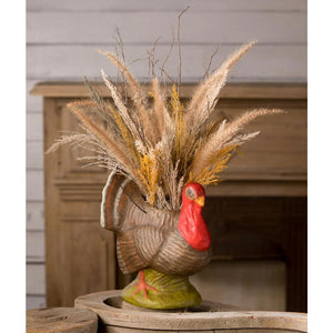 Bethany Lowe 10.5" Tom Turkey Thanksgiving Paper Mache Autumn Bucket Decor Figure