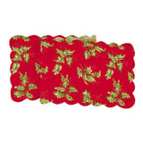 April Cornell Christmas Reversible Red Holly Quilted Table Runner 14" x 51"