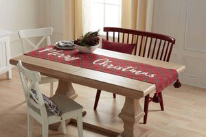 Mud Pie Home Red White Reversible Tartan Plaid Christmas Table Runner