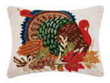 Thanksgiving Tom Turkey with Leaves Hooked Wool 16" x 20" Pillow