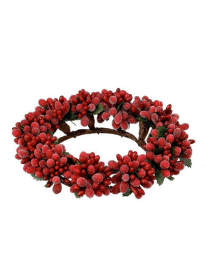 6.5" Mini Sugared Sugar Red Pip Berry Pillar Candle Ring