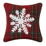 Red Plaid Christmas Embroidery Snowflake Throw Pillow 8" Square