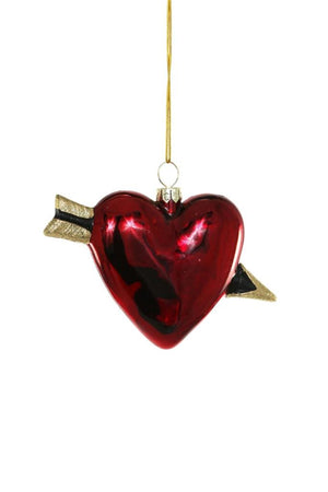 Cody Foster Shiny Red Heart with Black Cupid Arrow Love Valentine Glass Ornament