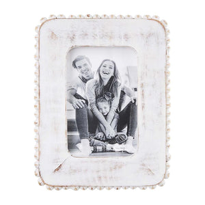 Mud Pie Home 4" x 6" White Washed Wood with Beaded Edge Accents Photo Picture Frame