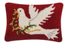 Christmas Dove on Red Background Hooked Wool 8" x 12" Pillow