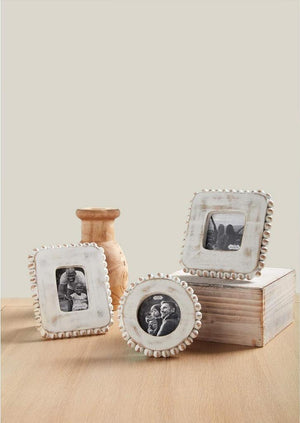 Mud Pie Home White Wash Wood Beaded Edge Round Picture Photo Frame Small Size