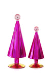 Cody Foster 6"-8" Tall Hot Bright Pink Pleated Glass Christmas Tree Set of 2