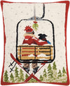 Skier Black Lab Dog on Ski Lift Winter Hooked Wool Decor Pillow 16" X 20"