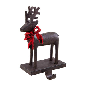 Mud Pie Home Cast Iron Metal Stag Deer with Buffalo Check Bow Stocking Holder