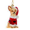 Kurt Adler Noble Gems Glass Chihuahua Dog Christmas Ornament with Santa Hat Suit 3.25" Tall