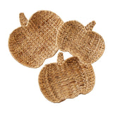 Mud Pie Home Woven Hyacinth Pumpkin Shaped Autumn Basket Bowl Tray Set of 3