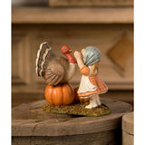 Bethany Lowe 5.5" Trudy Girl w/ Turkey Thanksgiving Kids Autumn Figure