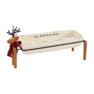Mud Pie Home Deer Christmas Cracker Dish Wood Cast Iron Stand Red Buffalo Check
