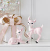 RAZ 8.25"  Pale Pink Retro MCM Style Baby Deer Christmas Figure Set of 2