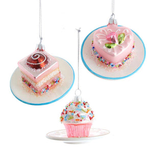 3.5" Glass Petit Four Cake Glass Christmas Ornament Set of 3