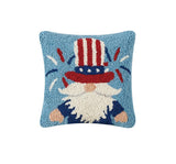 USA Americana Summer Gnome Fireworks Sparklers 10" Sq Hooked Wool Pillow