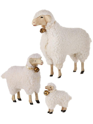 2.5-5.5" Wooly Fleece and Wood Lamb Sheep Family Figure Set of 3