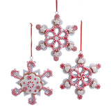 Kurt Adler 5" Peppermint Candy Iced Gingerbread Cookie Snowflake Ornaments Set of 3