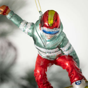 4.5" Snowboard Snowboarder Hand-Painted Glass Christmas Ornament