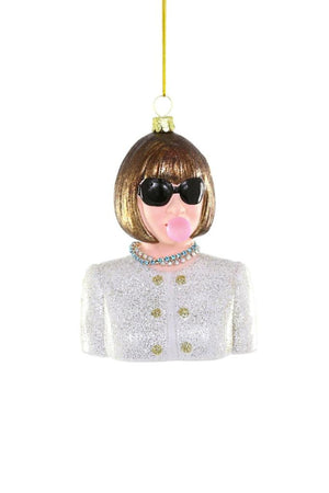 Cody Foster Anna Wintour Vogue Fashion Icon Blowing Bubble Glass Christmas Ornament