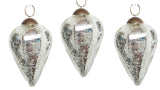 4" Mercury Colored Crackle Glass Teardrop Christmas Ornament Set of 3