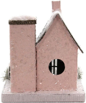 Cody Foster 7" Petite Pink Christmas Mantel Village House with Deer and Tree