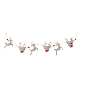 Mud Pie Home Christmas Santa's Reindeer Deer Shape Fabric Holiday Garland 60" Length