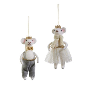 RAZ 6.75" Crowned Mr Mrs Felted Felt Mouse Christmas Ornament Set of 2